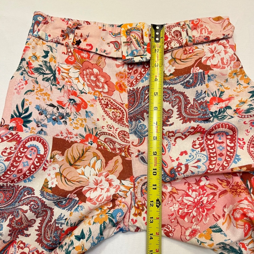 Sigrid Olsen Pink Paisley Floral Patchwork Linen Blend Wide Leg Pants Size 8 - Picture 6 of 9